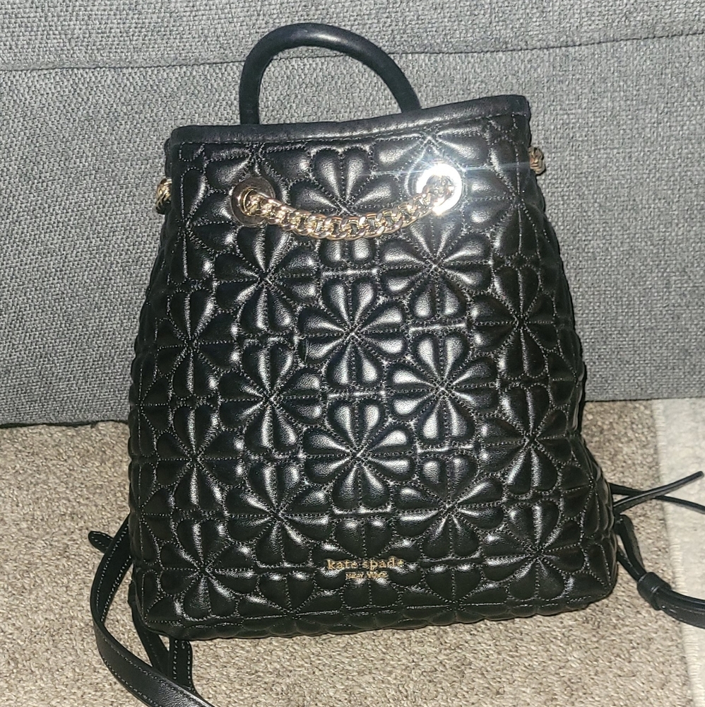 Kate Spade Black Floral Quilted Backpack - Picture 5 of 6